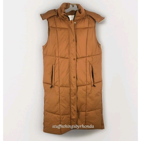 Avec Les Filles Jackets & Blazers - Avec Les Filles Cedar Brown Hooded Longline ThermalPuff Puffer Vest Women's Med